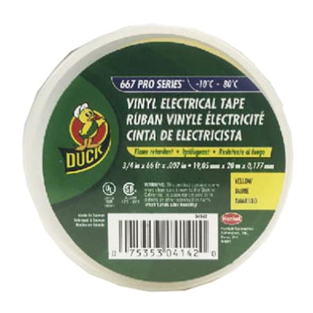 Duck Brand 04142 0.75 in. x 66 ft. Yellow Vinyl Electrical Tape 896046